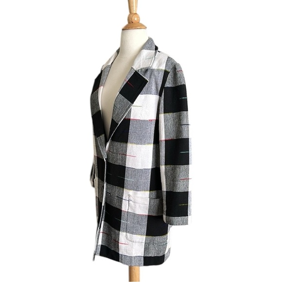 THE ODELLS Anthropologie Cairo Plaid Jacket Black White Mid Length Size Small - Picture 7 of 16